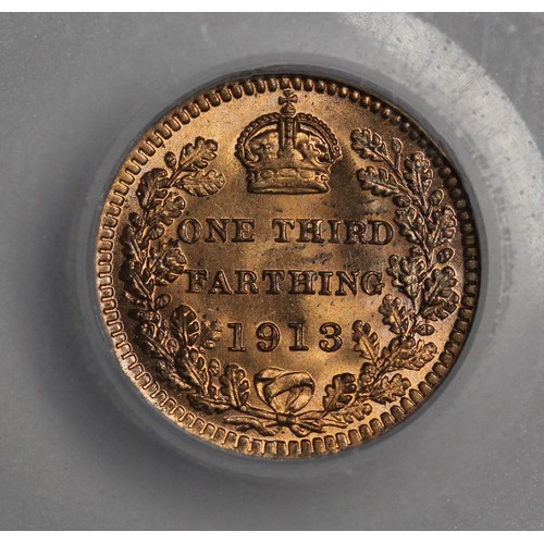 25 - 1913 Third Farthing, George V. Graded CGS85. Full lustre and superb eye appeal. Scarce this good.