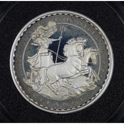 2 - 1997 Silver Britannia 4-coin proof set. The first year of issue. Some environmental toning otherwise... 