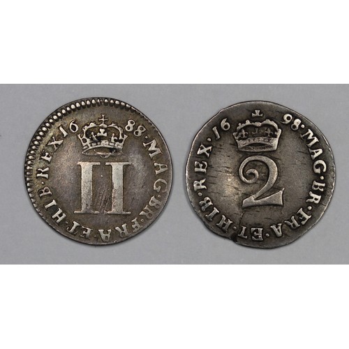 84 - Pre-1700 twopence including James II 1688/7 & William III 1698, this with an edge nick giving ri... 