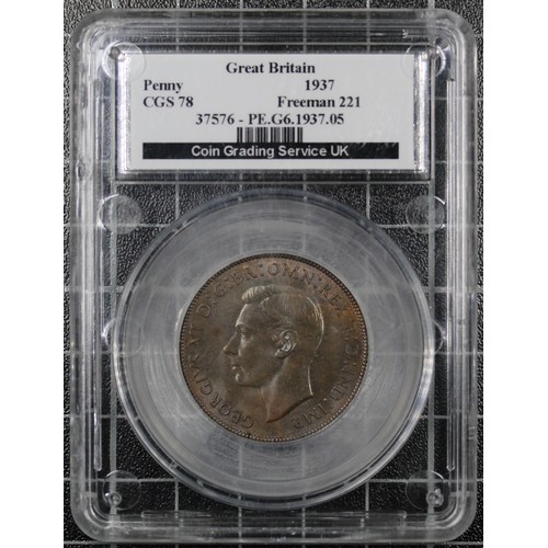 69 - 1937 Penny, George VI. Graded CGS78. Freeman 221 with a glossy antique tone.