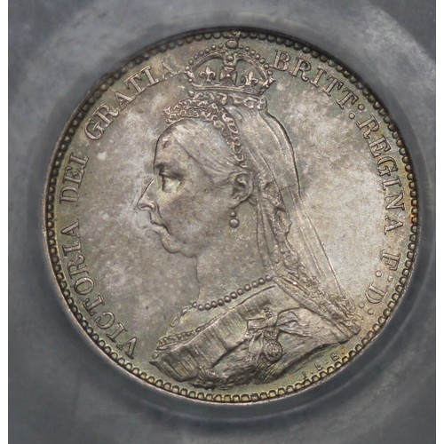 106 - 1887 Sixpence, Victoria. Wreath reverse. Graded CGS82 and with full lustre and attractive tone.