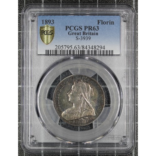 43 - 1893 Proof Florin, Victoria. Graded PCGS PR63. An extremely vibrant, colourful example with wonderfu... 