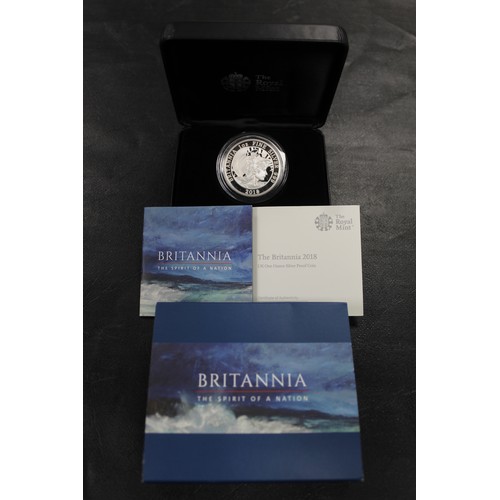 122 - 2018 Proof 1oz Britannia. A couple of surface marks otherwise as issued with case, COA & outer s... 