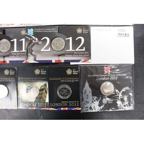 190 - Proof & BUNC London 2012 £5 coin selection including the Celebration of Britain proof issu... 