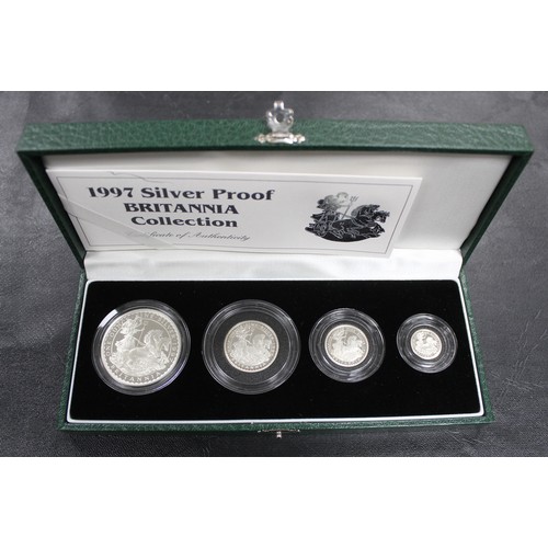 121 - 1997 Proof Silver Britannia 4-coin set in green case of issue with COA (this with a pen mark). A cou... 