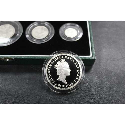 121 - 1997 Proof Silver Britannia 4-coin set in green case of issue with COA (this with a pen mark). A cou... 