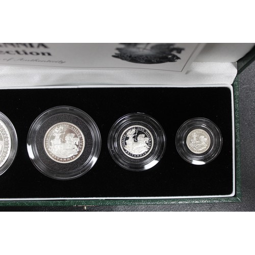 121 - 1997 Proof Silver Britannia 4-coin set in green case of issue with COA (this with a pen mark). A cou... 