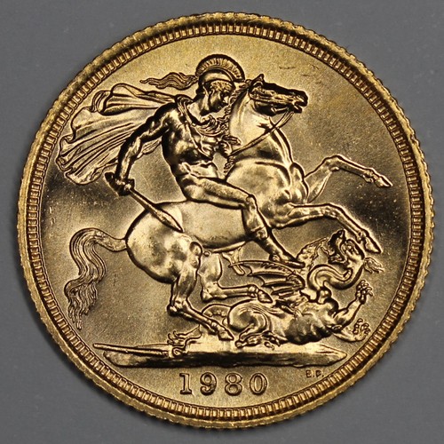 76 - 1980 Sovereign, Elizabeth II. A couple of trivial surface marks otherwise aUNC with much lustre.