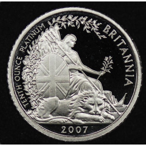 91 - 2007 1/10oz Platinum Britannia £10 coin. Some surface hazing otherwise as struck and in case o... 