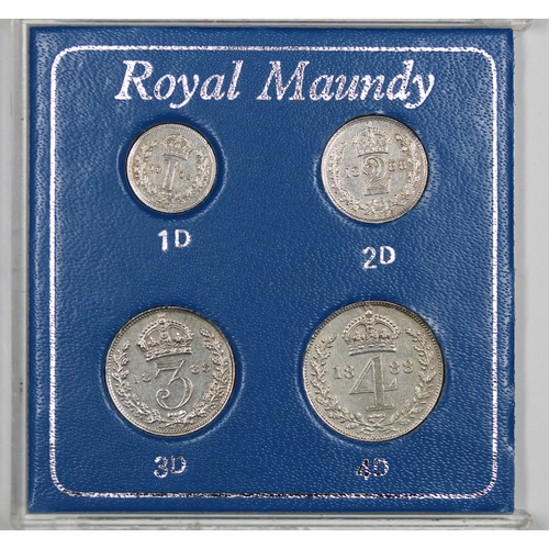 23 - 1888 Maundy Set, Victoria JH. Perhaps lightly cleaned and set in modern sliding maundy case.