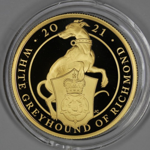 87 - 2021 1oz Gold Proof Greyhound of Richmond. Part of the Queen's Beast series and limited to a mintage... 