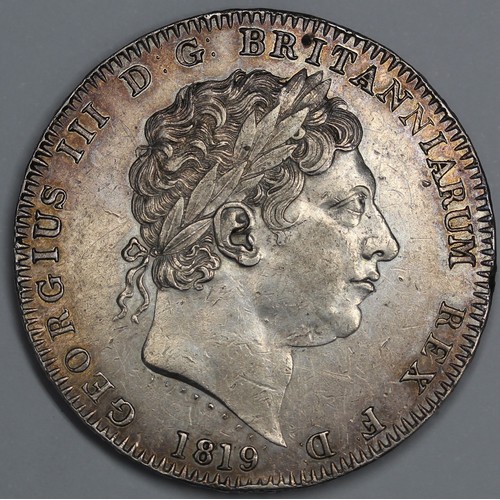 56 - 1819 Crown, George III. Edge LIX. A couple of edge knocks and some light cleaning hairlines but with... 