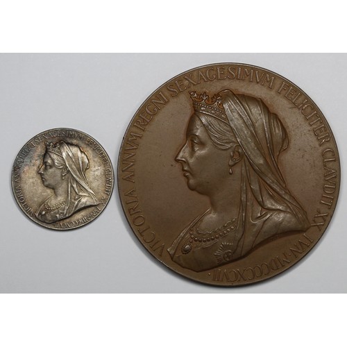 232 - 1897 Queen Victoria jubilee medals (2) faturing the 55m bronze version (Eimer 1817a) and 26mm silver... 