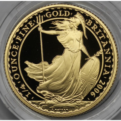 89 - 2006 Gold Proof 1/4oz Britannia. Small spot by 4 otherwise a striking piece, cased with COA.