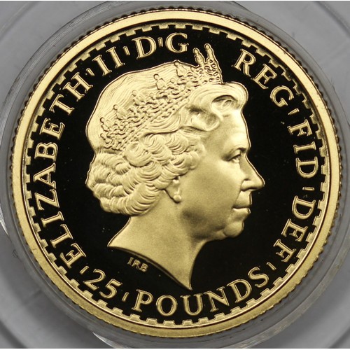 89 - 2006 Gold Proof 1/4oz Britannia. Small spot by 4 otherwise a striking piece, cased with COA.