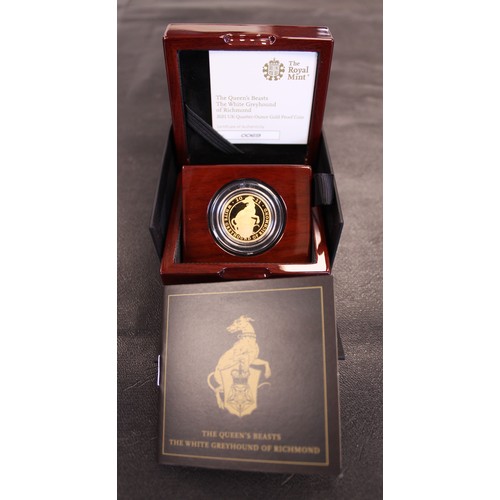 88 - 2021 Gold Proof Queens Beast 1/4oz - The White Greyhound of Richmond. With COA, display box & ou... 