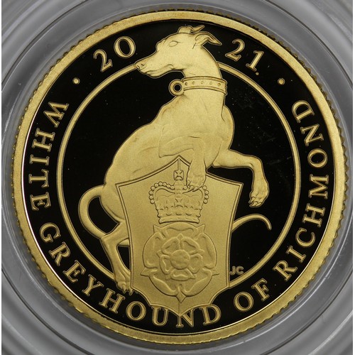 88 - 2021 Gold Proof Queens Beast 1/4oz - The White Greyhound of Richmond. With COA, display box & ou... 