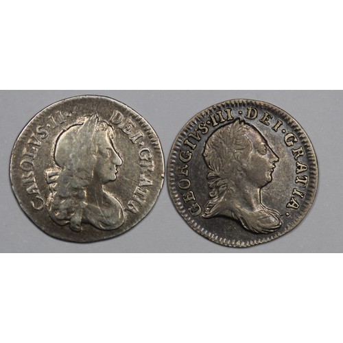 22 - Maundy Threepence (2) comprising Charles II 1682 (nFine) & George III 1762 (gVF).