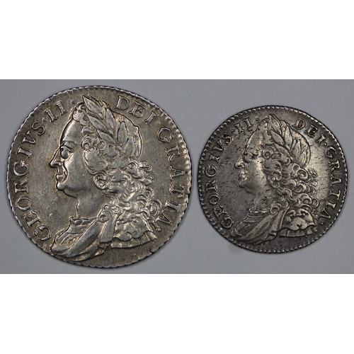 243 - 1758 Shilling & Sixpence, George II. An attractive pair with the shilling VF and the sixpence nV... 