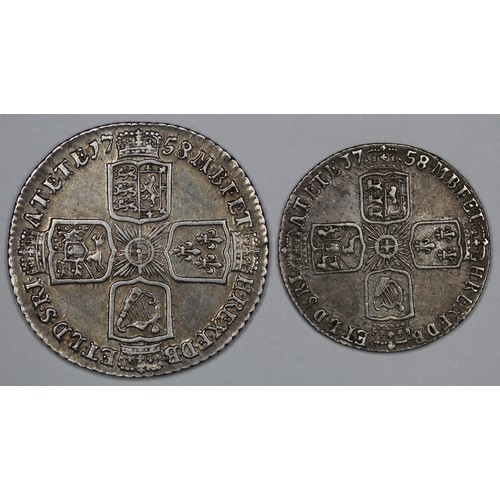 243 - 1758 Shilling & Sixpence, George II. An attractive pair with the shilling VF and the sixpence nV... 