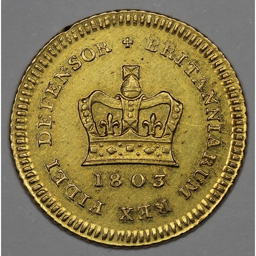 66 - 1803 Third Guinea, George III. An obverse scratch and some hairlines do not detract from what is a l... 