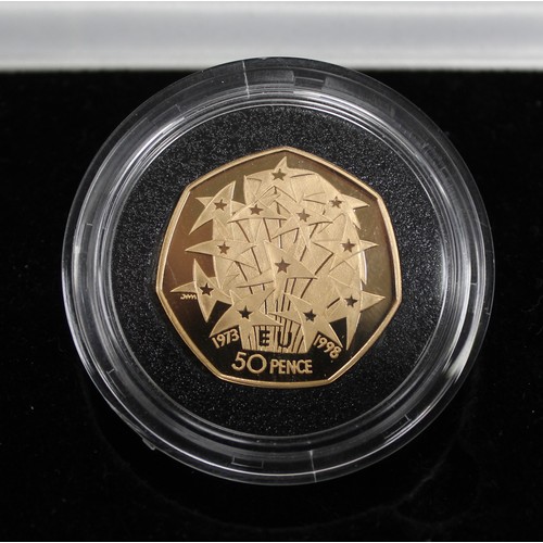 93 - 1998 Gold proof 50p commemorating the 25th anniversary of the EEC. A small mark by 8 of date otherwi... 