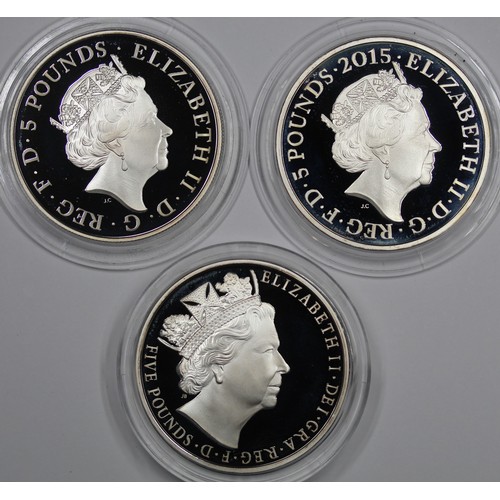 138 - 2015 Silver proof £5 coins comprising Edith Cavell issue from the First World War 6-coin set, Prince... 