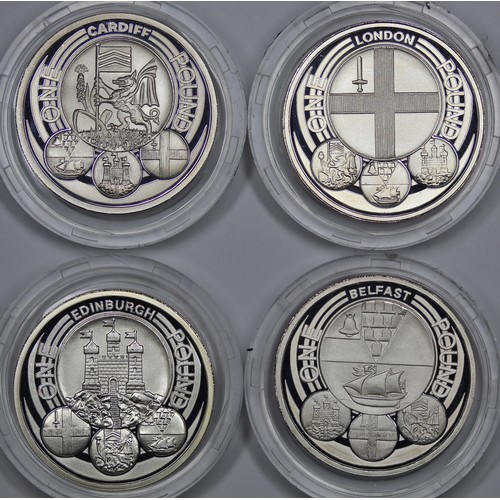 144 - Silver proof £1 cities series. In capsules, uncased with no COA.