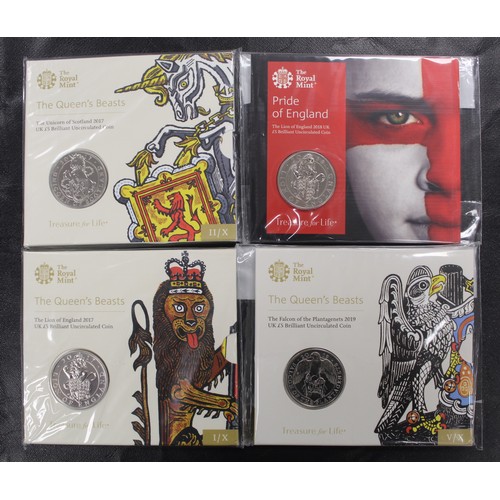 179 - BUNC Queens Beasts £5 coins (4) in Royal Mint packaging comprising 2017 Lion of England, 2017 Unicor... 