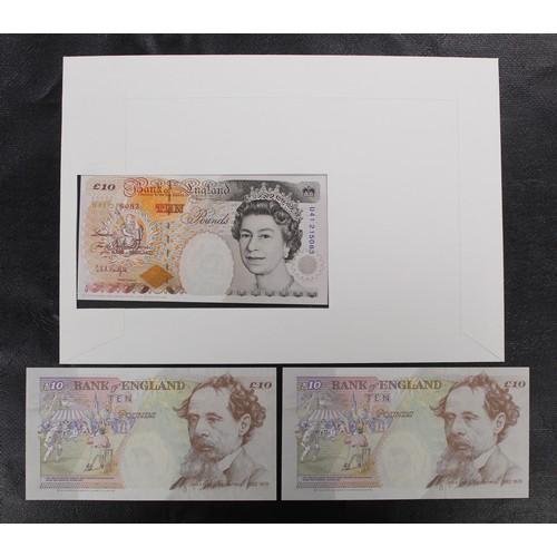 228 - Kentfield £10 notes (3). Two dated 1993, with matching suffix serial numbers (KK57 711800 & KK59... 