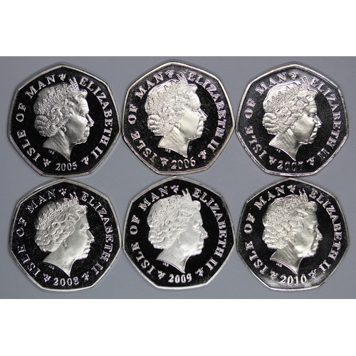 221 - Isle of Man Christmas 50p Set comprising 2005-2010 inclusive featuring lines from the 12 days of Chr... 