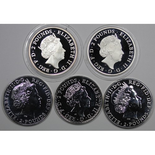 126 - Silver Britannia 1oz (5) comprising 2015 & 2017 proof issues and 2011 (2) & 2016 bullion. No... 