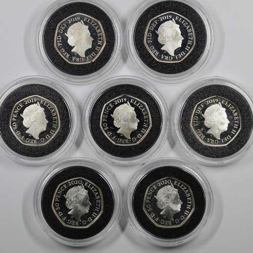 146 - Silver proof 50p coins (7) comprising a 2019 Culture set with Kew Gardens issue. Additionally 2 x 