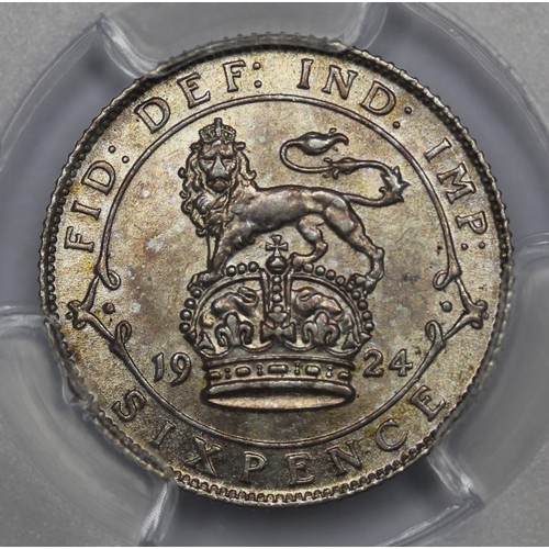 32 - 1924 Sixpence, George V. Graded PCGS MS62. A strong strike and perhaps seeming a little under graded... 