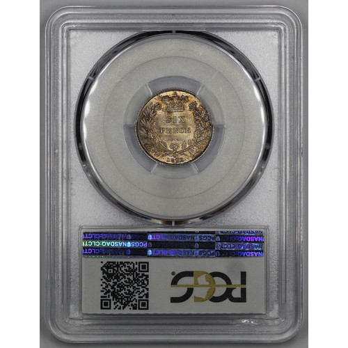 28 - 1872 Sixpence, Victoria. Graded PCGS MS65 (Die #11). A stunning example with golden red toning. Only... 