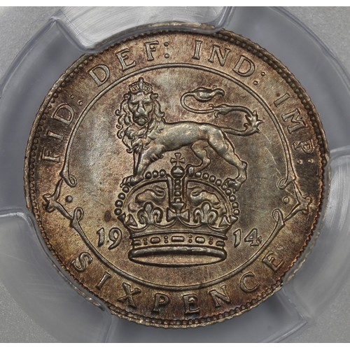 30 - 1914 Sixpence, George V. Graded PCGS MS66. A wonderful strike backed by soft tone & vibrant lust... 