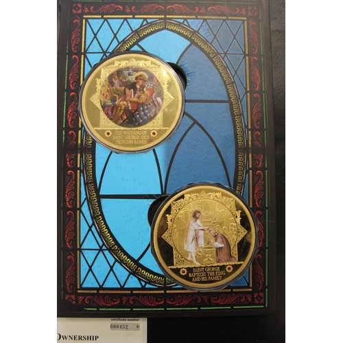 290 - The Legend of St. George jumbo medallic set. An impressive and heavy collection of 4 gold plated med... 