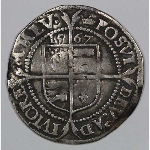 7 - 1567 Elizabeth I sixpence. mm. Coronet. Intermediate bust, type 4B. Cleaned & straightened. Pres... 