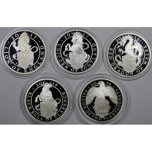 119 - Queens Beasts Silver Proofs (5). All slightly impaired with scratches, handling or surface scuffs. O... 