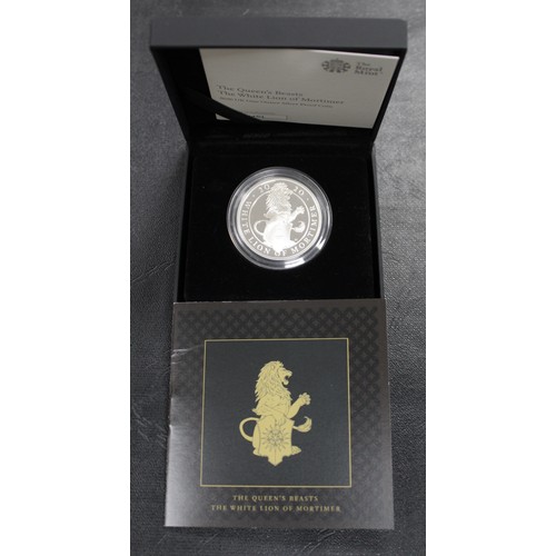 113 - 2020 Silver proof White Lion of Mortimer Queen's Beasts £2. As struck and with case, COA and o... 