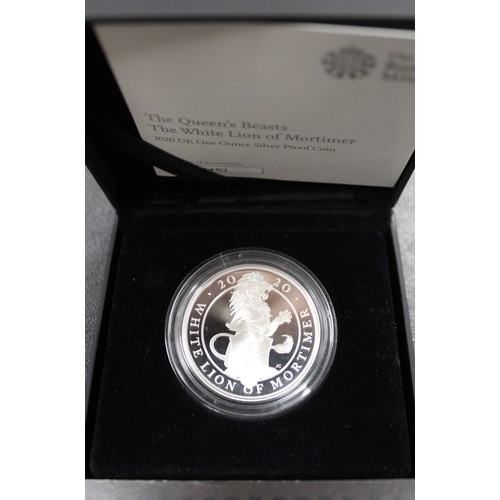 113 - 2020 Silver proof White Lion of Mortimer Queen's Beasts £2. As struck and with case, COA and o... 