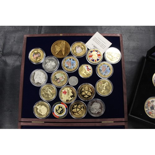 288 - A collection of over 40 generally gold plated medals featuring a variety of interests including Roya... 