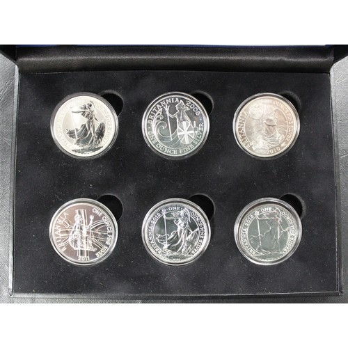 125 - A cased set of 6 silver Britannia £2 coins with COA. Coins dated 1998, 2008, 2010, 2011, 2012 ... 