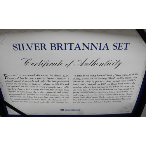 125 - A cased set of 6 silver Britannia £2 coins with COA. Coins dated 1998, 2008, 2010, 2011, 2012 ... 