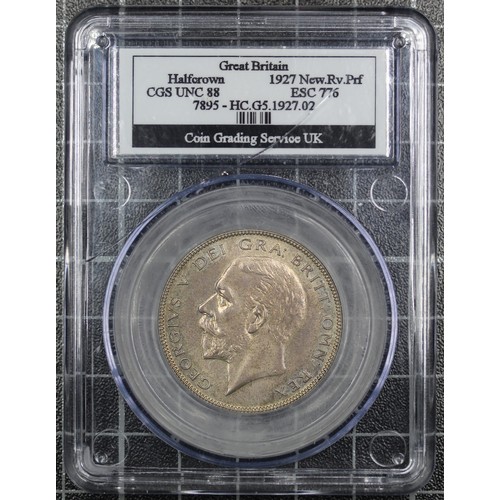 49 - 1927 Proof Half Crown, George V. Graded CGS88. Second Reverse.