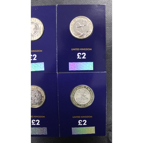 195 - BUNC £2 Coins (6) in Change Checker cards  comprising 2016 Great Fire London, 2017 Jane Austen, 2018... 