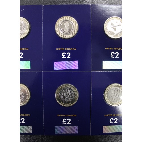 195 - BUNC £2 Coins (6) in Change Checker cards  comprising 2016 Great Fire London, 2017 Jane Austen, 2018... 