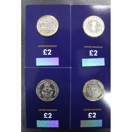 195 - BUNC £2 Coins (6) in Change Checker cards  comprising 2016 Great Fire London, 2017 Jane Austen, 2018... 