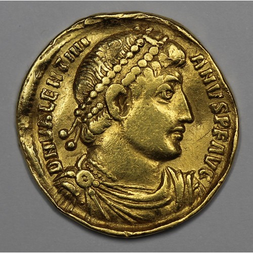 2 - Roman Valentinian I gold solidus. Obv. bust facing right, rev. RESTITVTOR REIPVBLICAE, emperor holdi... 