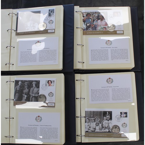 286 - An extensive collection of coin FDC's commemorating the 80th birthday of HM The Queen. Set in four f... 